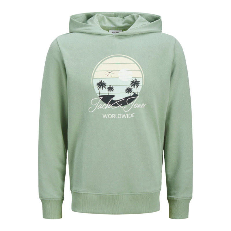 Jack & Jones "Palm",λεπτό hoodie με μεταξοτυπία,σε plus fit γραμμή - Iceberg Green