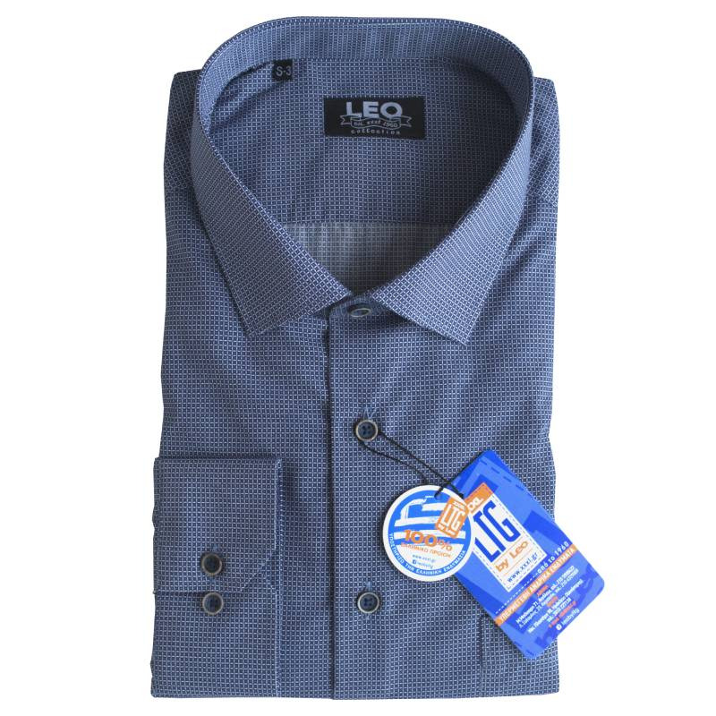 Πουκάμισο καρό "Check Dot" γαλλικής ραφής με Rex γιακά, της Leo Collection - Ship Cove Blue