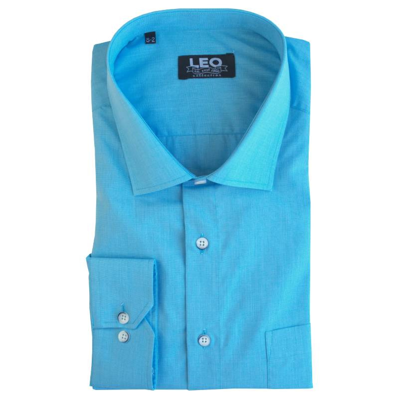 Πουκάμισο Fil-a-Fil μονόχρωμο γαλλικής ραφής & ελληνικής κατασκευής της Leo Collection - Malibu Turquoise