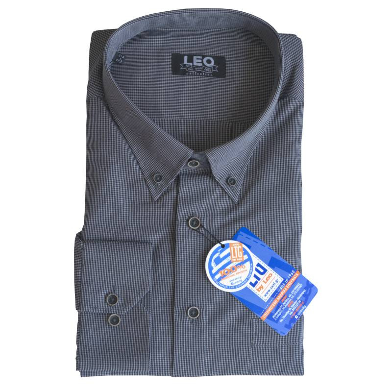 Πουκάμισο καρό γαλλικής ραφής "Small Check" by Leo Collection - Black