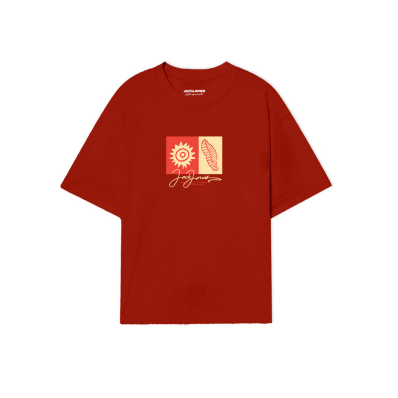 Jack & Jones "Canggu Front Tee"σε Plus fit γραμμή,με μεταξοτυπία - Cinnamon