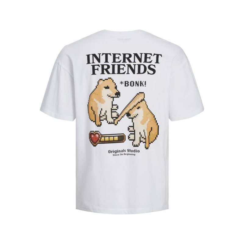 Jack & Jones "Cyberspace" T-shirt σε Plus fit γραμμή,με μεταξοτυπία - Bright White