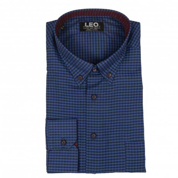 Πουκάμισο καρό γαλλικής ραφής "Cross checked" by Leo collection - Royal blue/Black