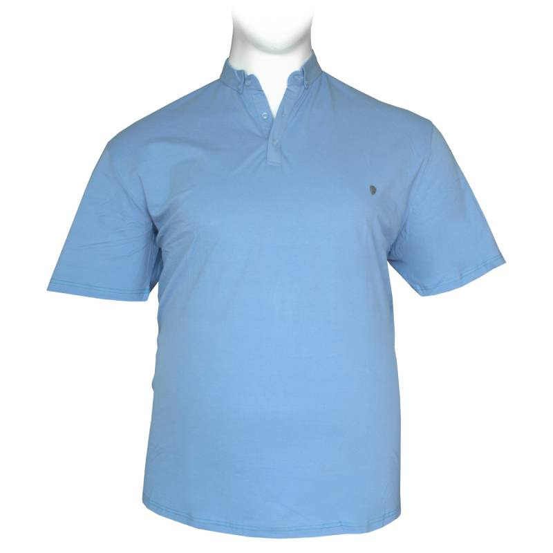 Polo πικέ ελαστικό μονόχρωμο με μεταλλικό patch και κουμπί στο γιακά - Cornflower Blue