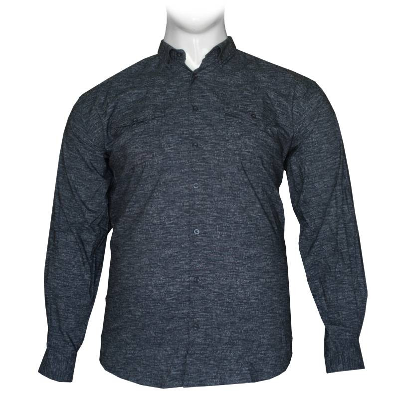 Πουκάμισο μακρυμάνικο ελαστικό με μικροσχέδιο και cargo τσέπες - Dark Blue/Grey