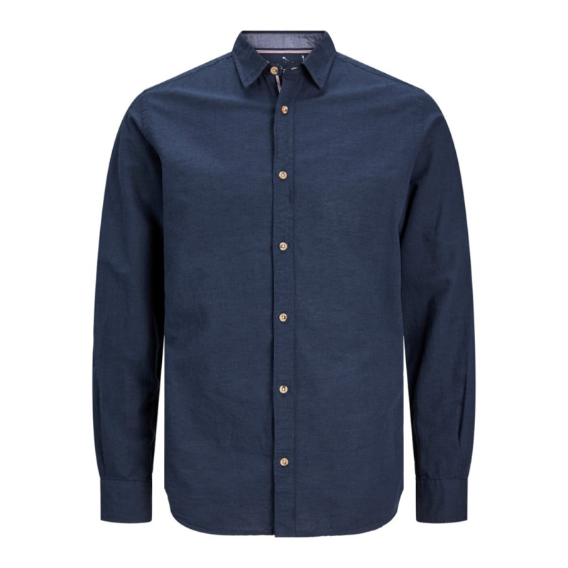 Λινό μονόχρωμο μακρυμάνικο πουκάμισο"Linen Detail",της Jack And Jones - Navy Blazer
