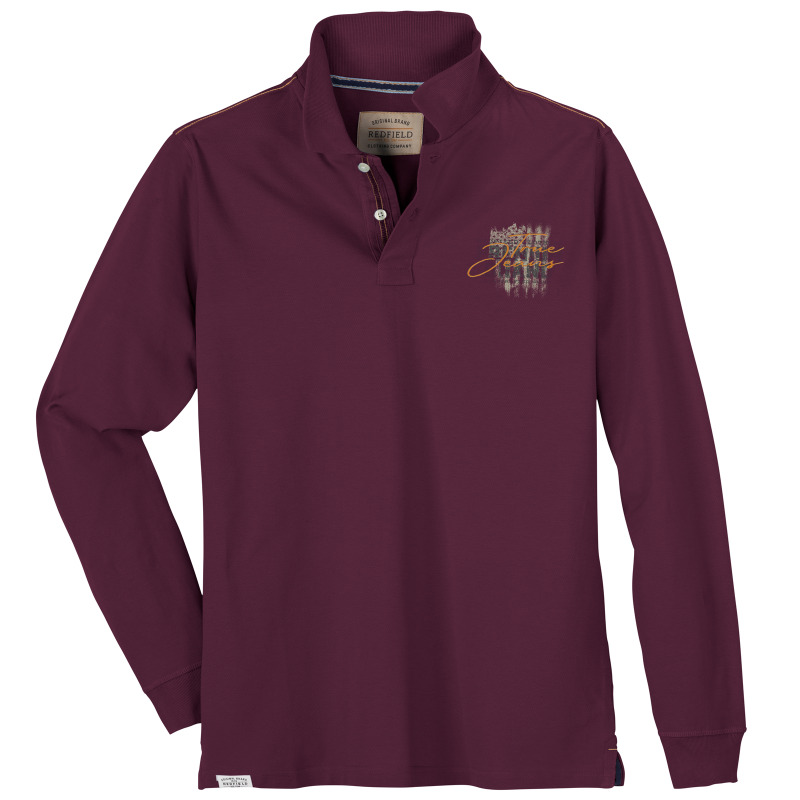 King Size Polo pique μπλούζα "True Jeans" με κεντητές λεπτομέρειες και μεταξοτυπία,της Redfield - Persian Plum Bordeaux