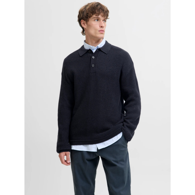 Πλεκτή Polo μπλούζα"Kaito Knit"+fit,της Jack & Jones - Sky Captain