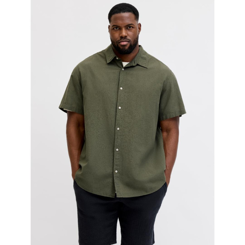 Jack & Jones "Breeze Linen Blend Shirt",λινό κοντομάνικο πουκάμισο - Dusty Olive