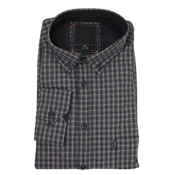 Πουκάμισο καρό από βαμβακερή φανέλα - Dark Faded Blue/Sand Beige