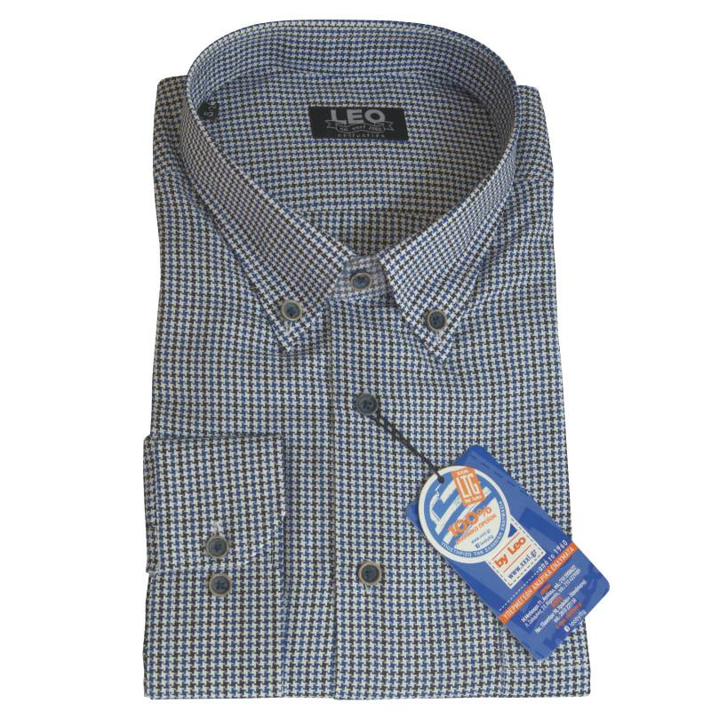 Πουκάμισο σχεδιαστό γαλλικής ραφής "Sharp Flake" by Leo Collection - Navy Blue / White