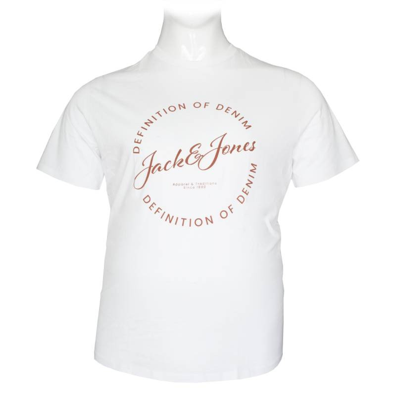 Jack & Jones "Greyson Tee"σε Plus fit γραμμή,με μεταξοτυπία - Bright White